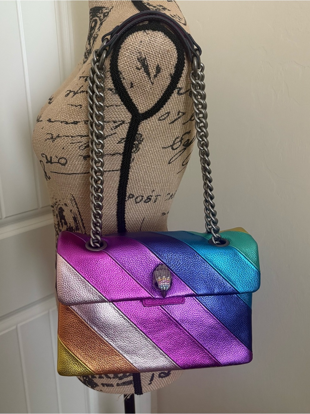 Kurt Geiger Rainbow Metallic Stripe Kensington Bag
